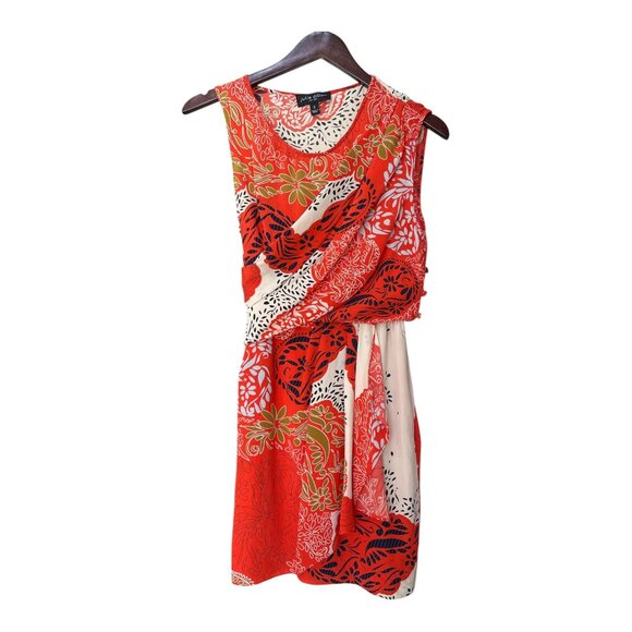 Julie Dillon Orange Asymmetrical Sundress Scoop Neck Sleeveless 100% Silk size 2 - Picture 3 of 13